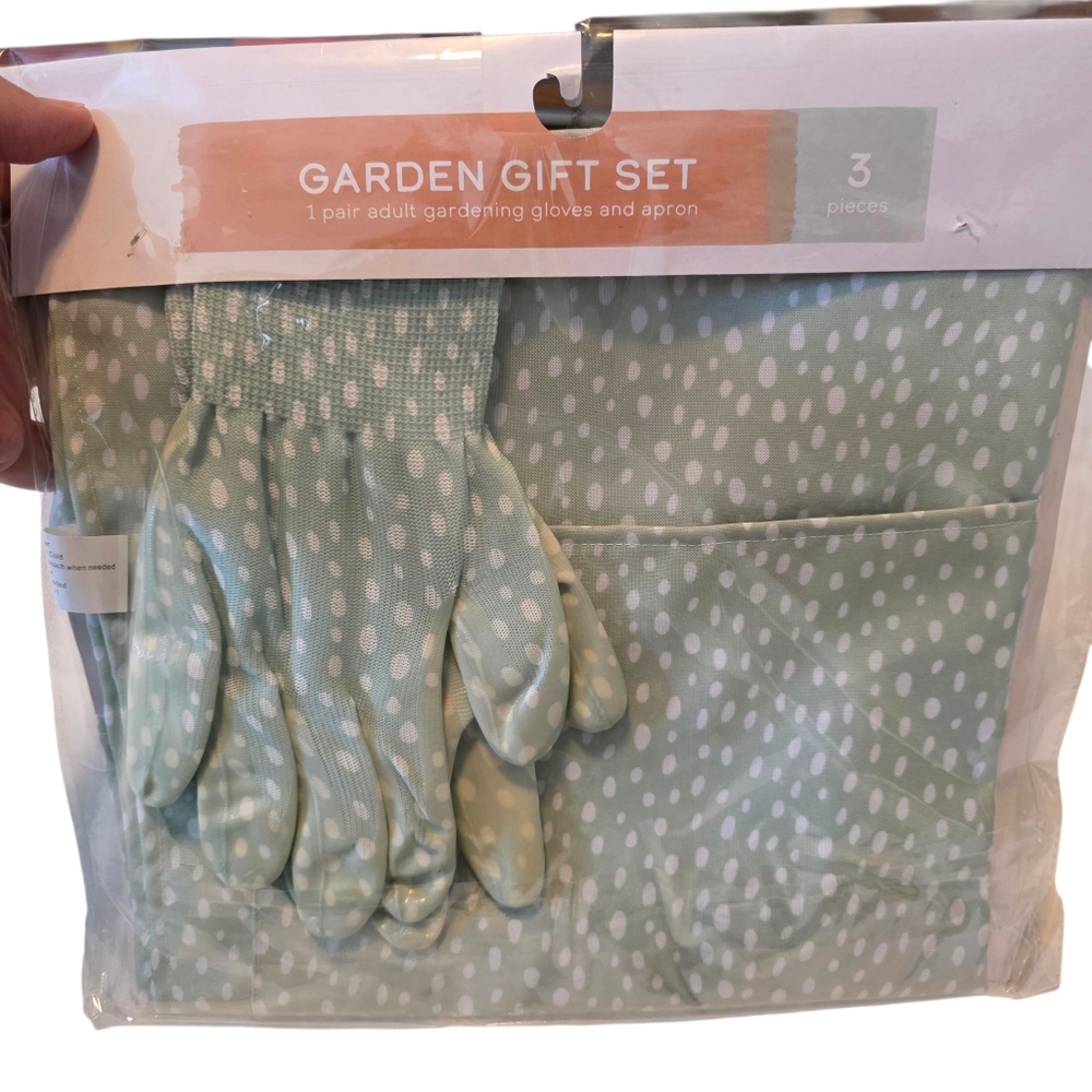 Mint Green Polka Dot 3 Piece Gardening Gift Set NEW